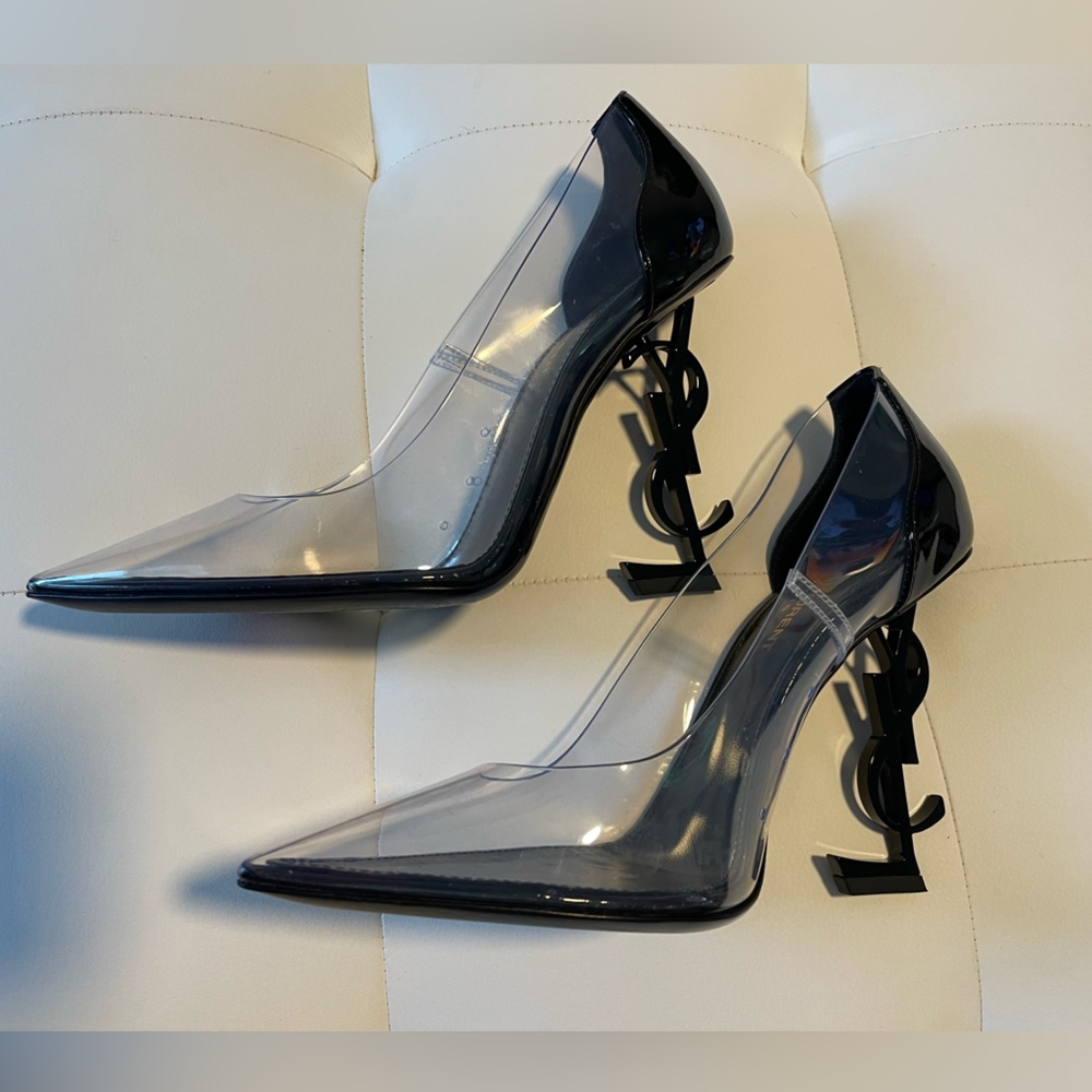 Sold Yves Saint Laurent Opyum Pointed Toe Logo Heel Pumps - Picture 3 of 10